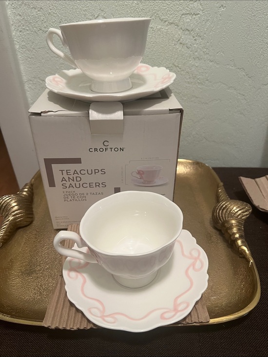 Crofton Other - #2027* Crofton White Teacup and Saucer Set with Pink Trim
